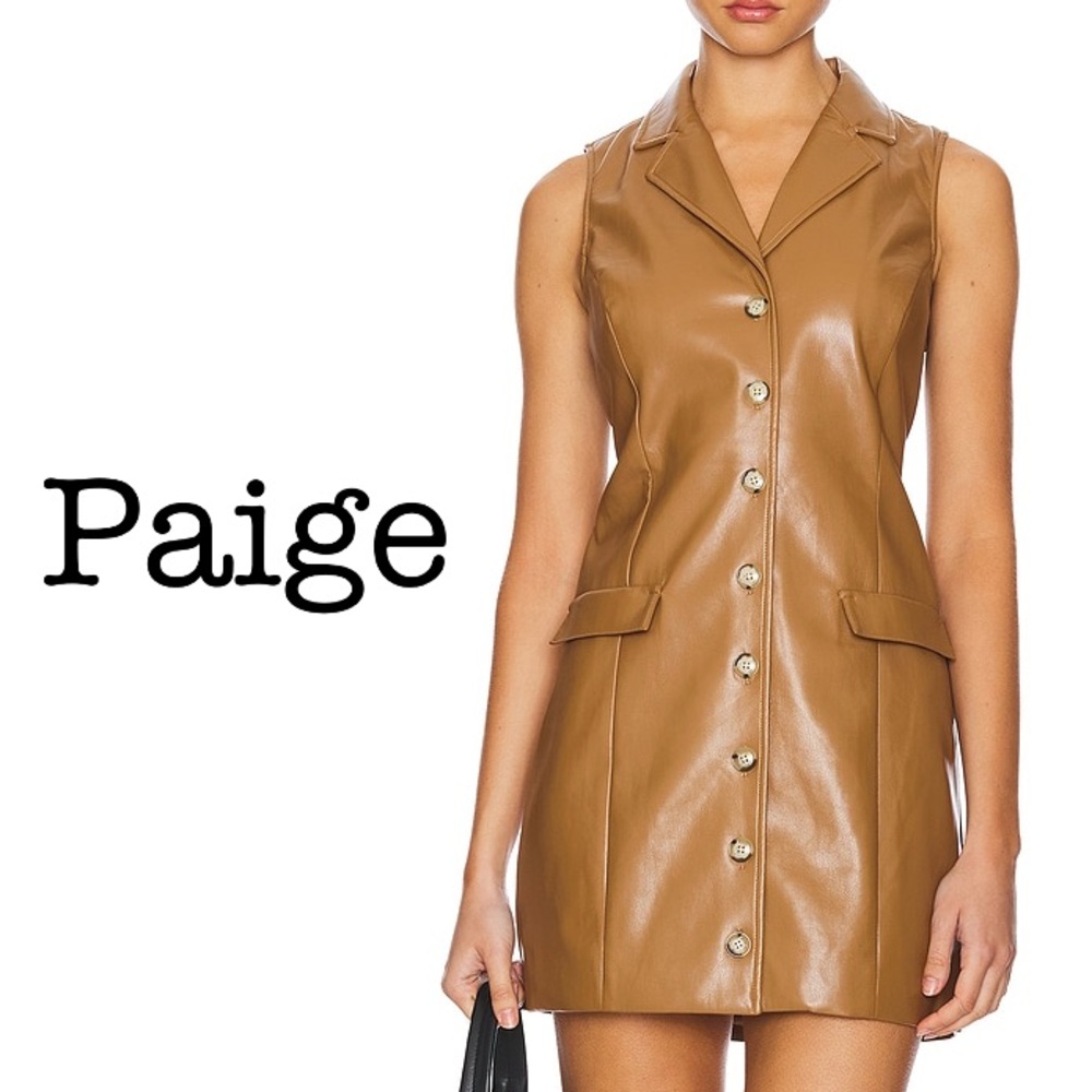 New Revolve Paige Graciella Tan Faux Leather Dress Size 4